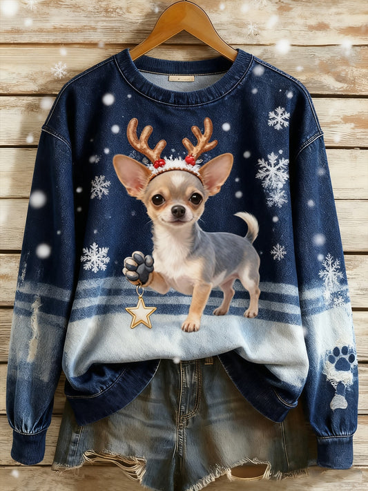 Women's Vintage Christmas Animal Art Print Casual Hoodie