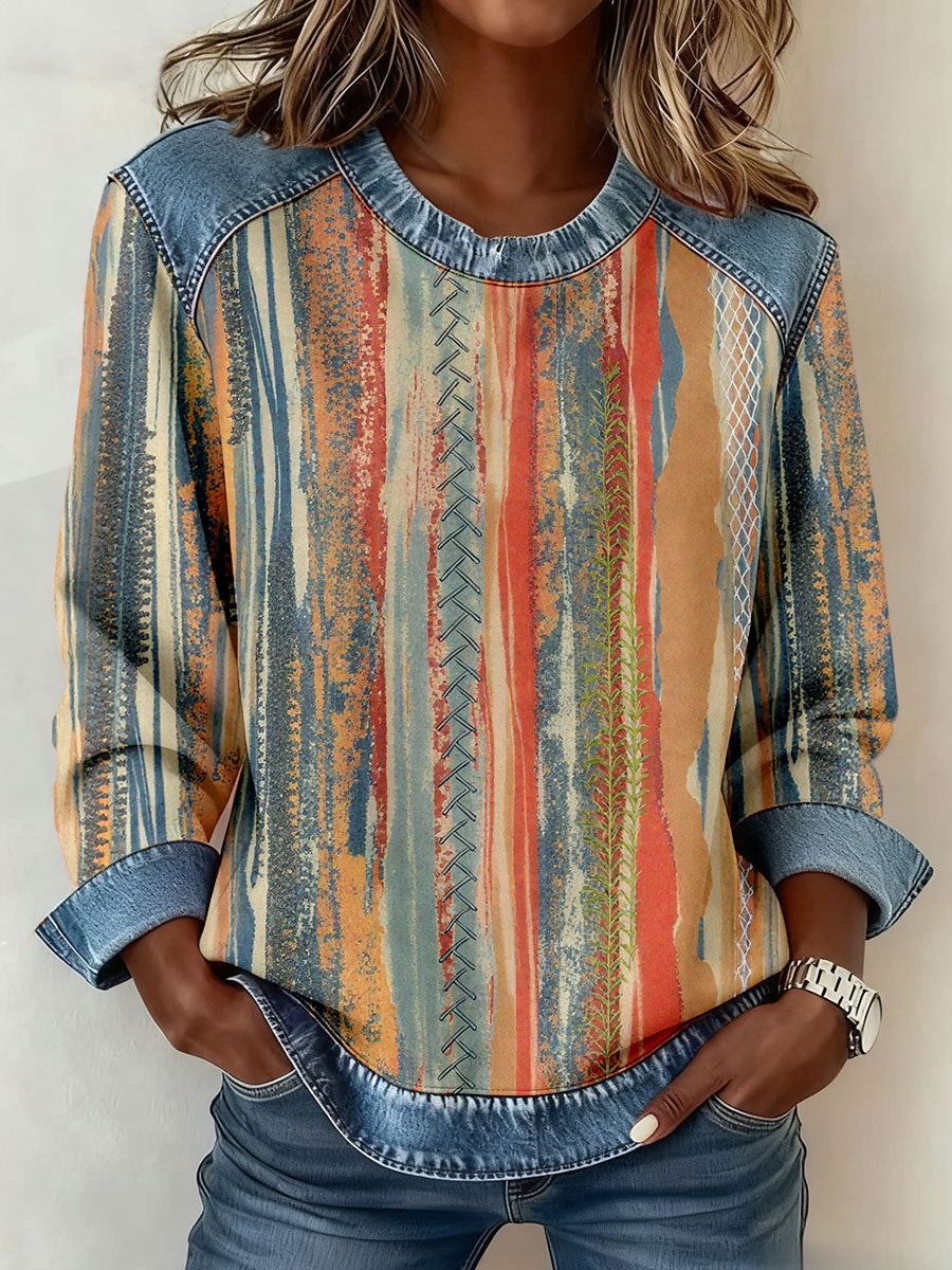 Women's Vintage Striped Printed Sweatshirts