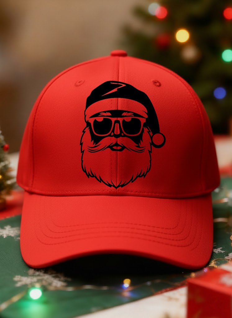 Retro Christmas Santa Sunglasses Casual Print Washed Hat