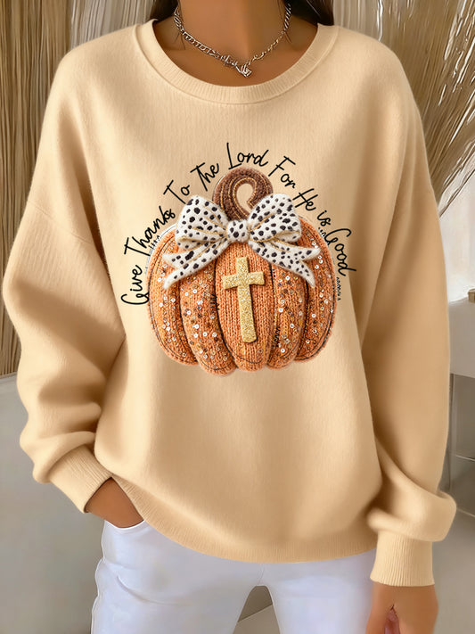 Women's Thanksgiving Pumpkin Art Casual Pullover
