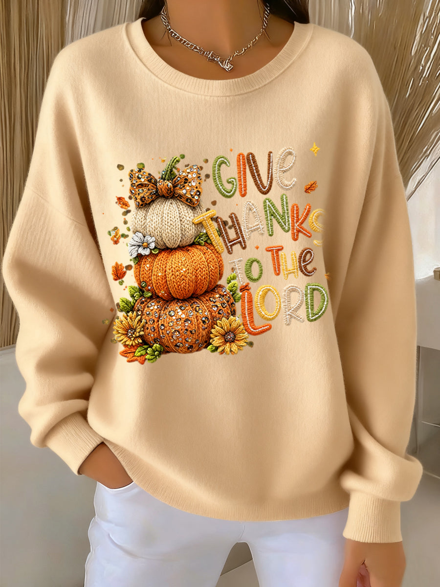 Women's Thanksgiving Pumpkin Bow Artistic Casual Pullover