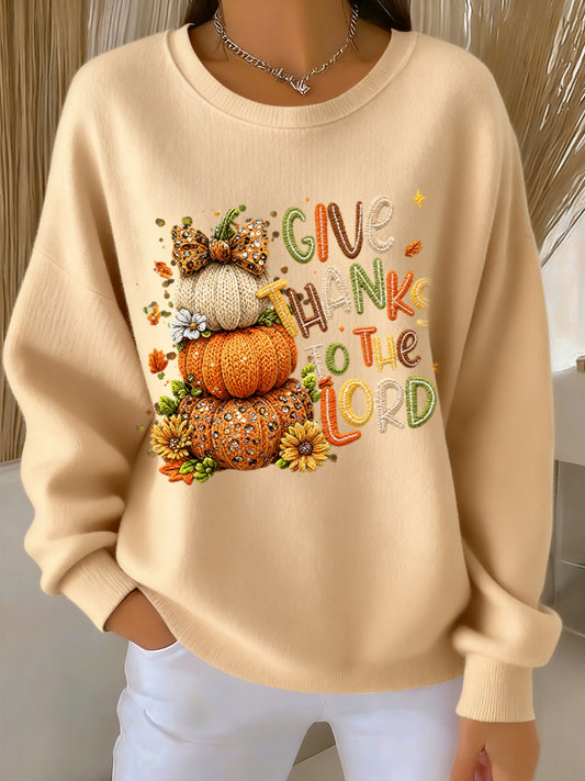 Women's Thanksgiving Pumpkin Bow Artistic Casual Pullover