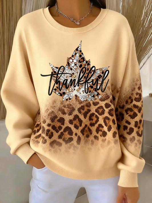 Women's Thanksgiving Vintage Maple Leaf Leopard Pullover