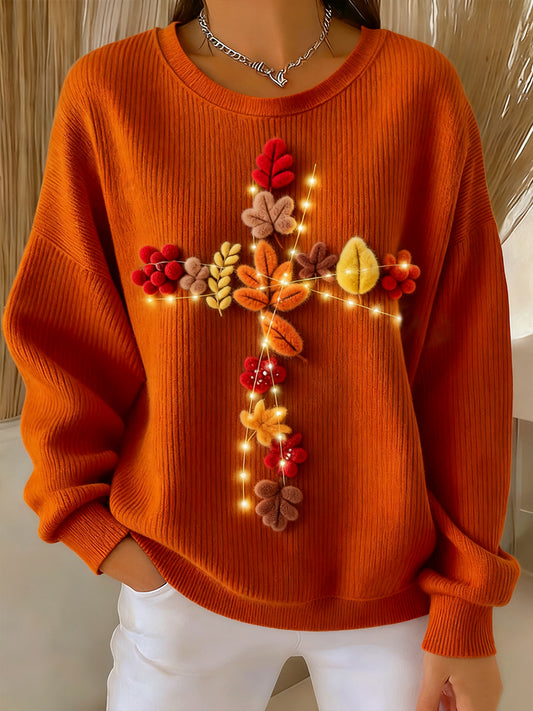 Women's Thanksgiving Autumn Leaf Art Casual Pullover