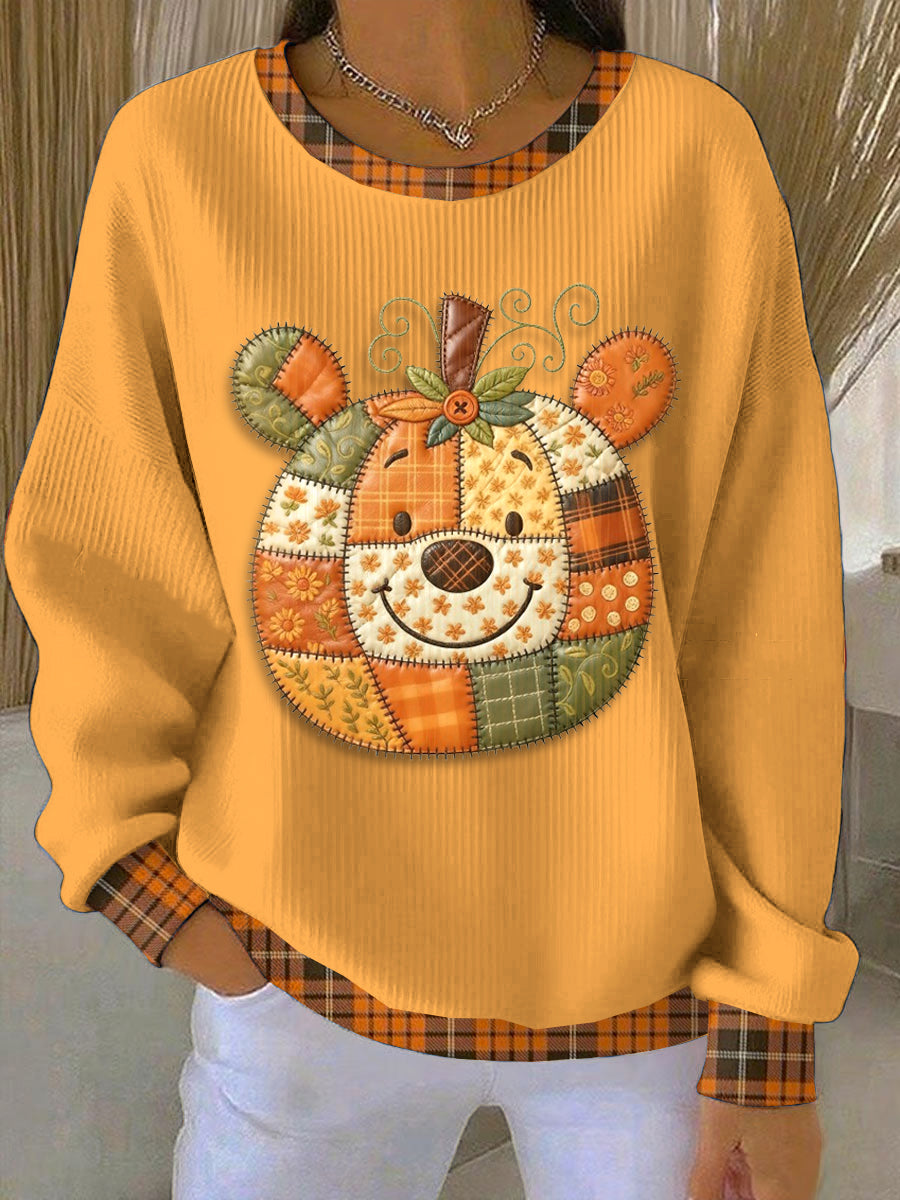 Women's Orange Cute Thanksgiving Loose-Fit Crewneck Pullover