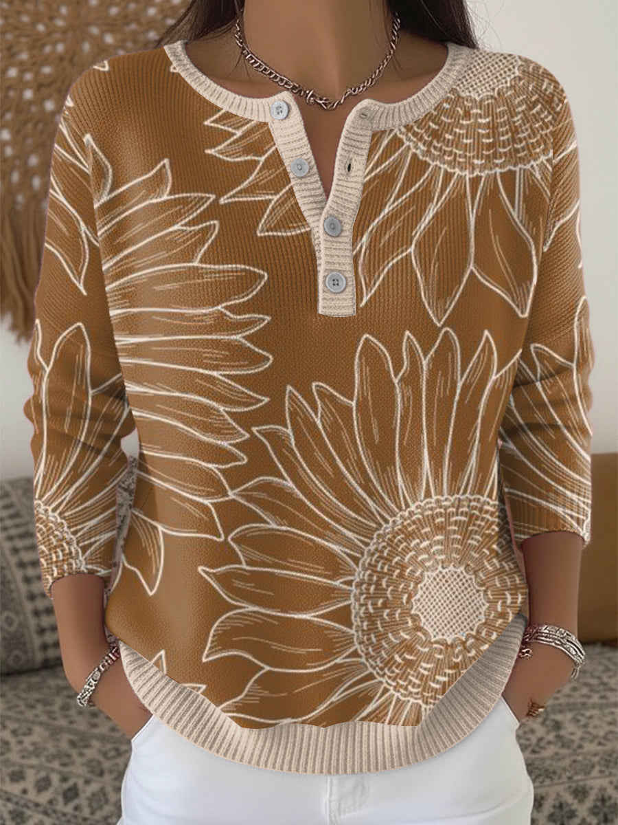 Women’s brown casual Thanksgiving Henley neck sweater