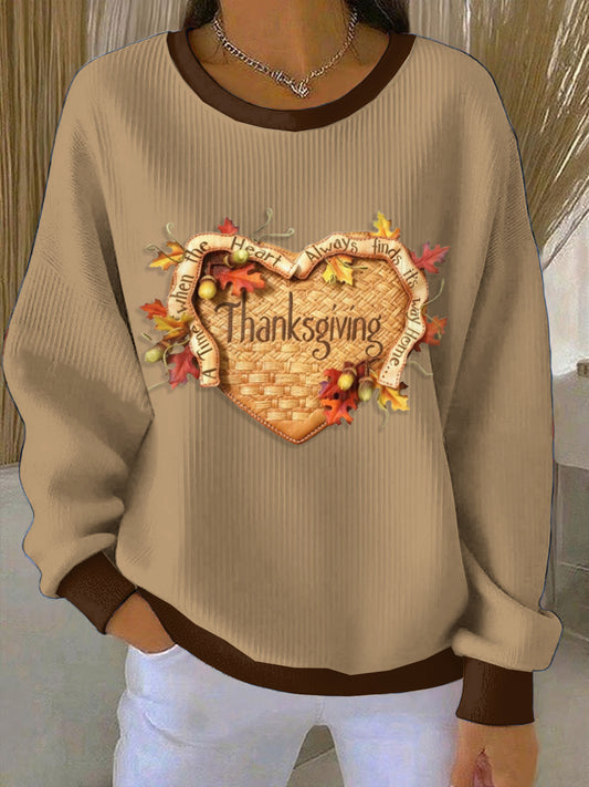 Women's Vintage Thanksgiving Loose-Fit Crewneck Pullover