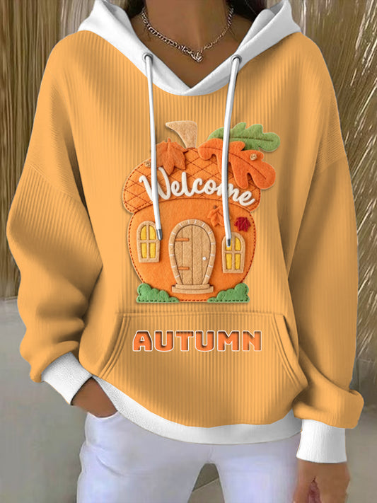 Women's Orange Charming House Autumn Hooded Sweatshirt