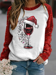 Women’s red wine glass print raglan sleeve sweatshirt White / S