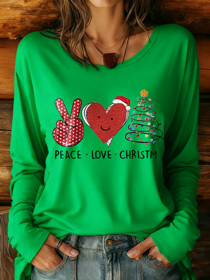 Women's Peace Love Christmas Art Print Casual T-Shirt