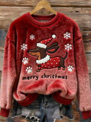 Women’s Christmas Dachshund Dog Art Cozy Flannel Sweater Deep Red / S
