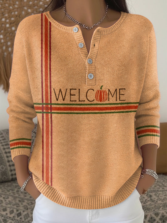 Women's Autumn Vintage-Inspired Henley neck sweater