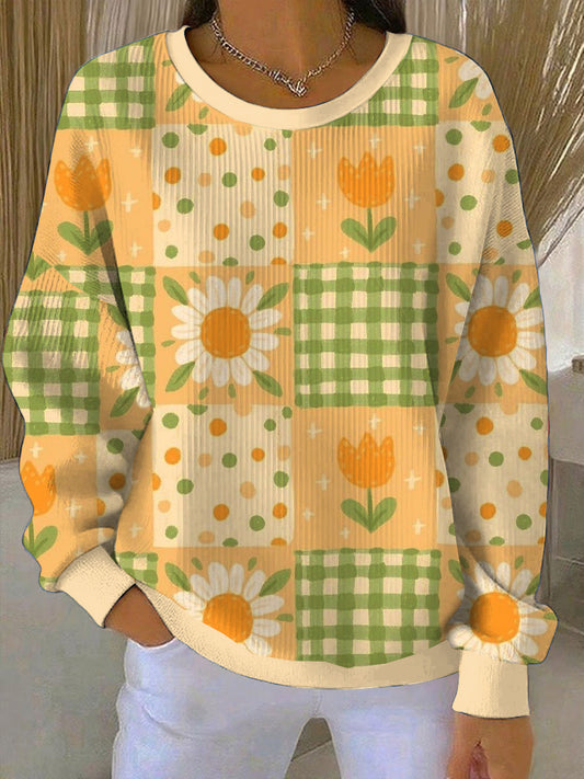 Women's Thanksgiving Autumn Patchwork Loose-Fit Crewneck Pullover