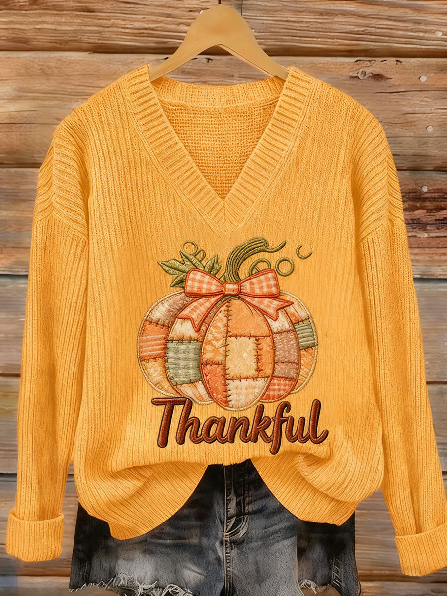 Women's Thanksgiving Day Thankful  Pumpkin Print Top
