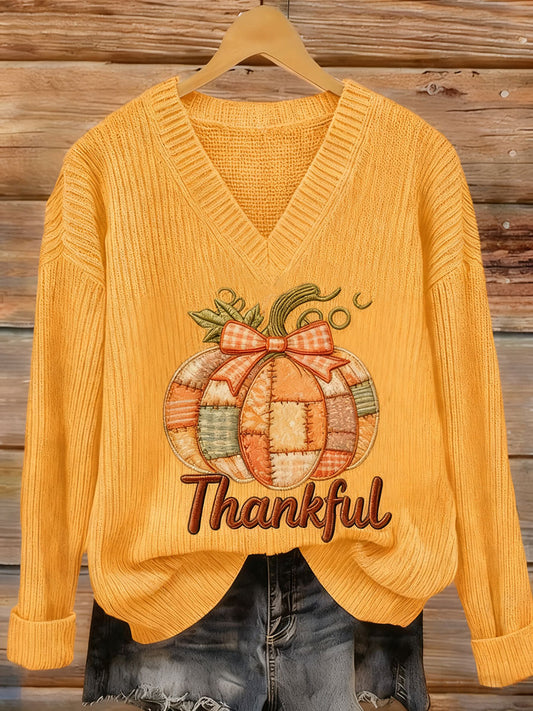 Women's Thanksgiving Day Thankful  Pumpkin Print Top