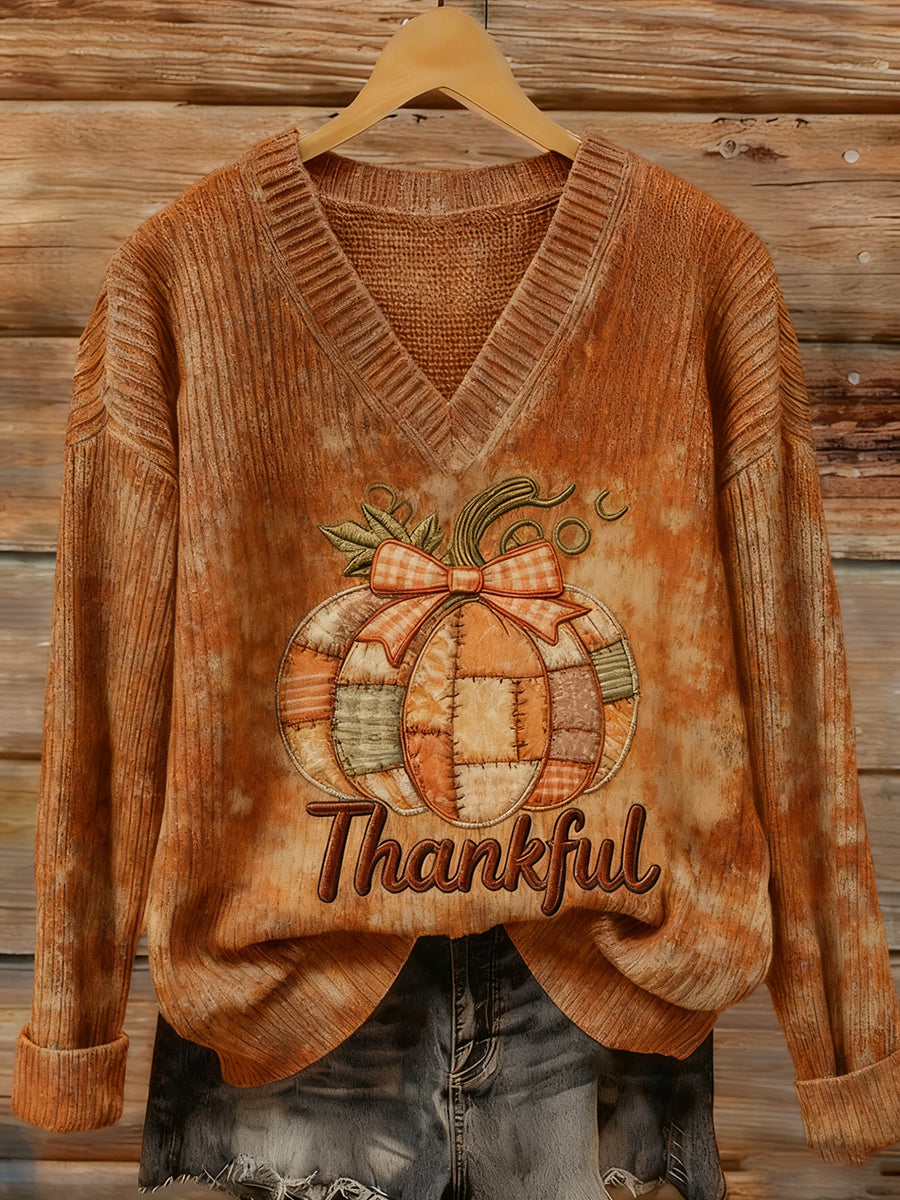 Women's Thanksgiving Day Thankful  Pumpkin Print Top