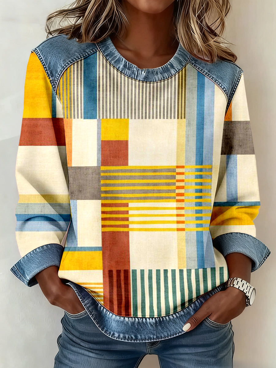 Women's Geometric Pattern Patchwork Art Sweatshirt