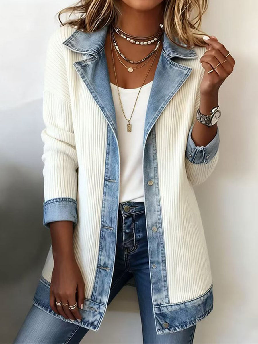 Women’s Fashion Patchwork Design Casual Cardigan White / S