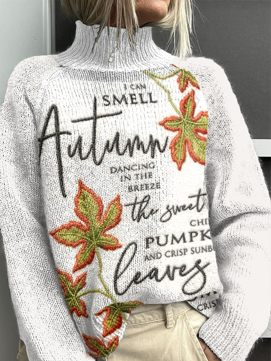 Women's Thanksgiving Maple Leaf Turtleneck Sweater