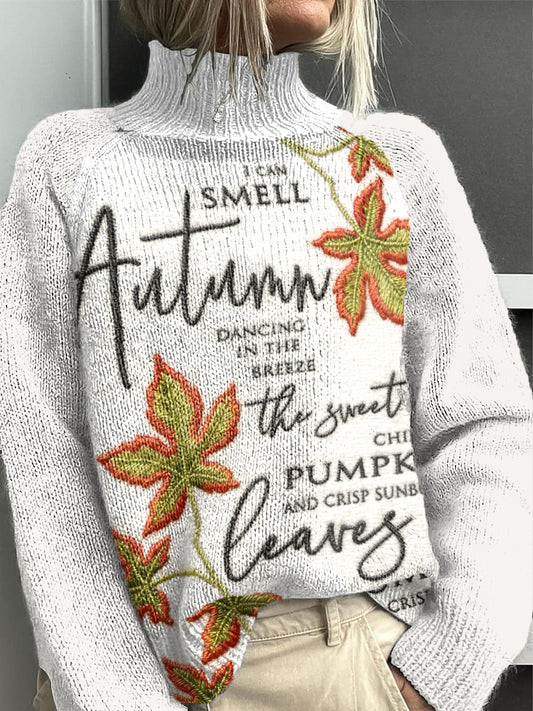 Women's Thanksgiving Maple Leaf Turtleneck Sweater