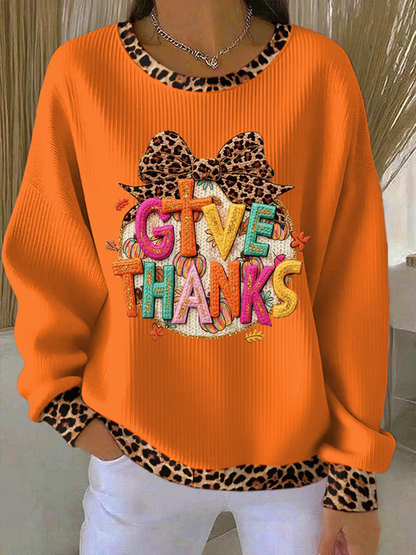 Women's Thanksgiving Print Knitted Crew Neck Long Sleeve Top