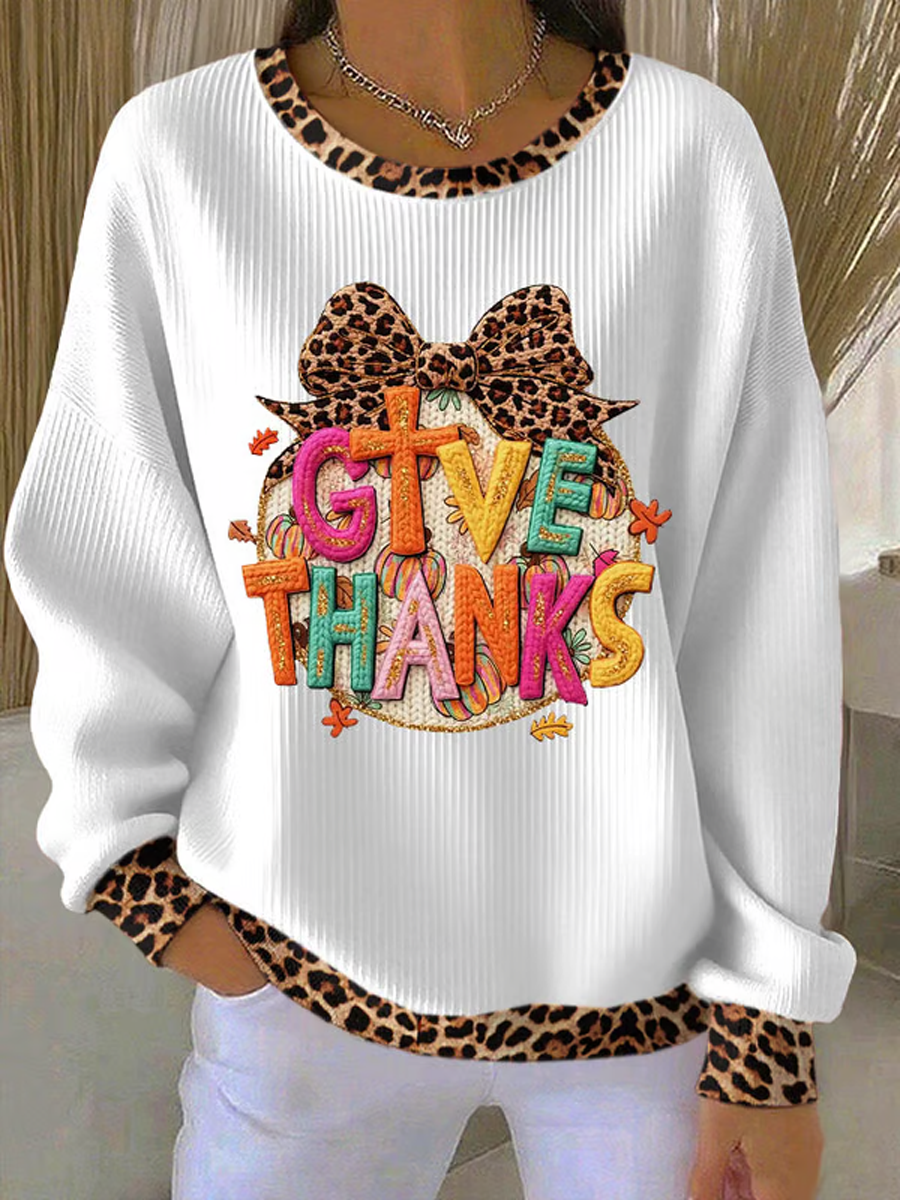 Women's Thanksgiving Print Knitted Crew Neck Long Sleeve Top