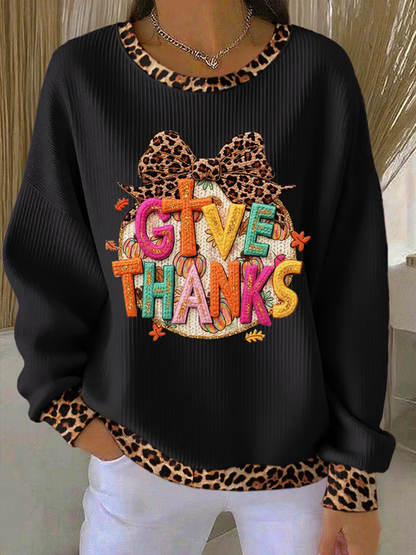 Women's Thanksgiving Print Knitted Crew Neck Long Sleeve Top