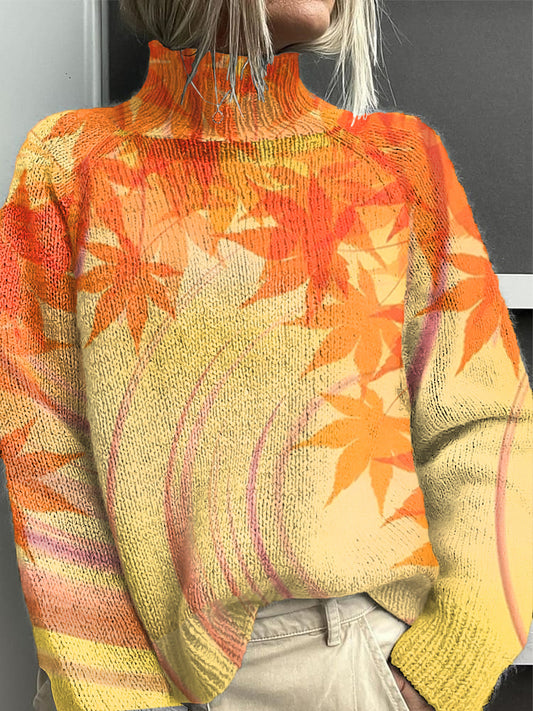 Women's Autumn Maple Leaf Gradient Sweater