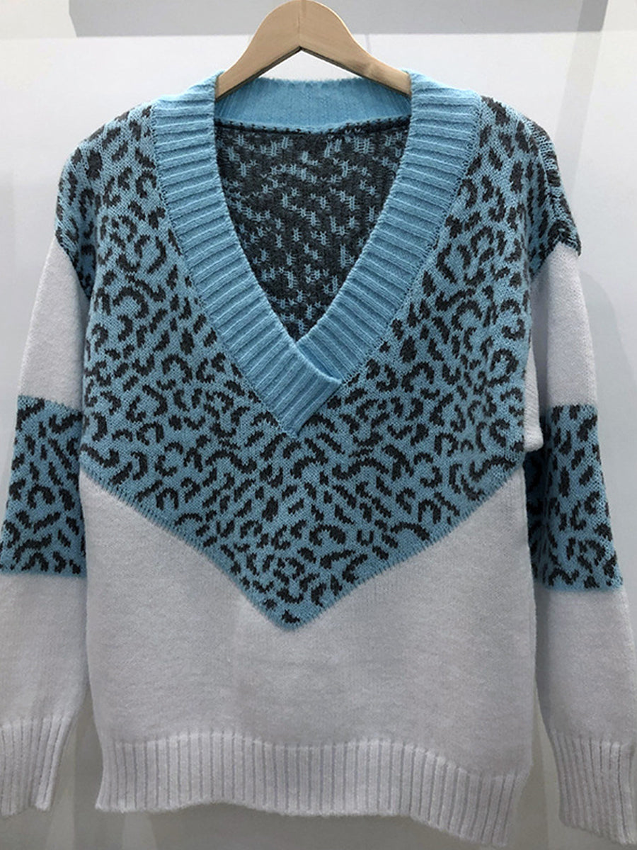 Women's Casual Leopard  Knitted Sweater