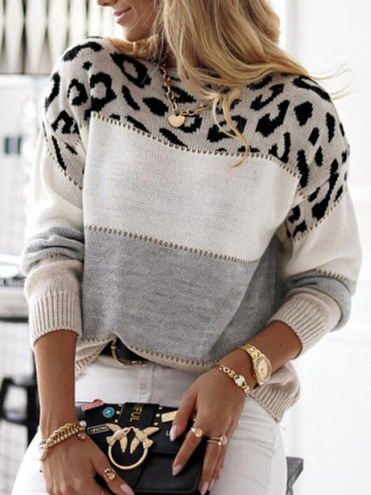 Women's Casual Leopard Knitted Sweater