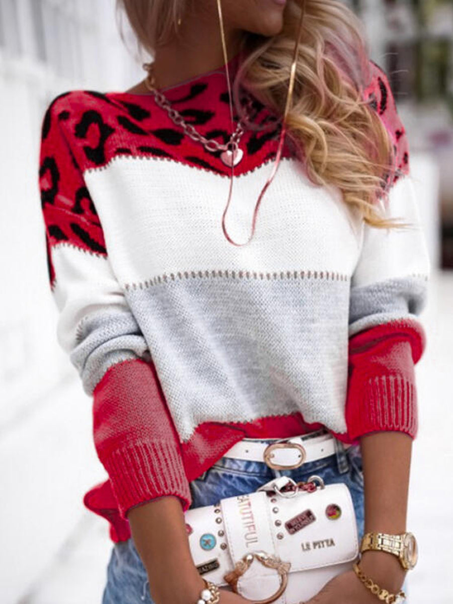 Women's Casual Leopard Knitted Sweater