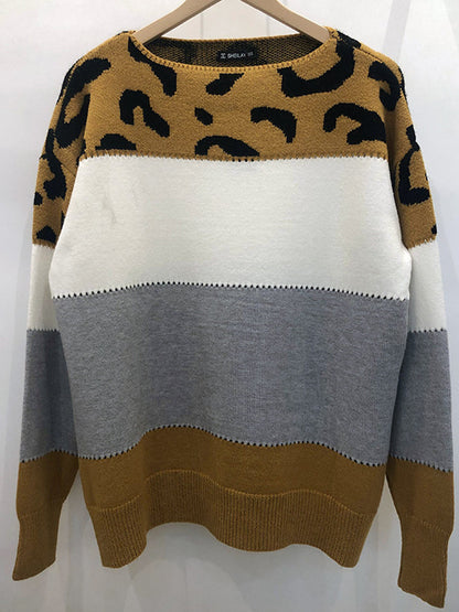 Women's Casual Leopard Knitted Sweater