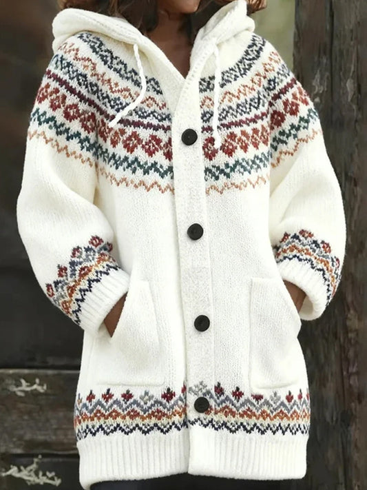 Women’s Retro Christmas Art Print Casual Midi Hooded Cardigan A / S