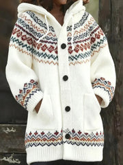 Women’s Retro Christmas Art Print Casual Midi Hooded Cardigan A / S