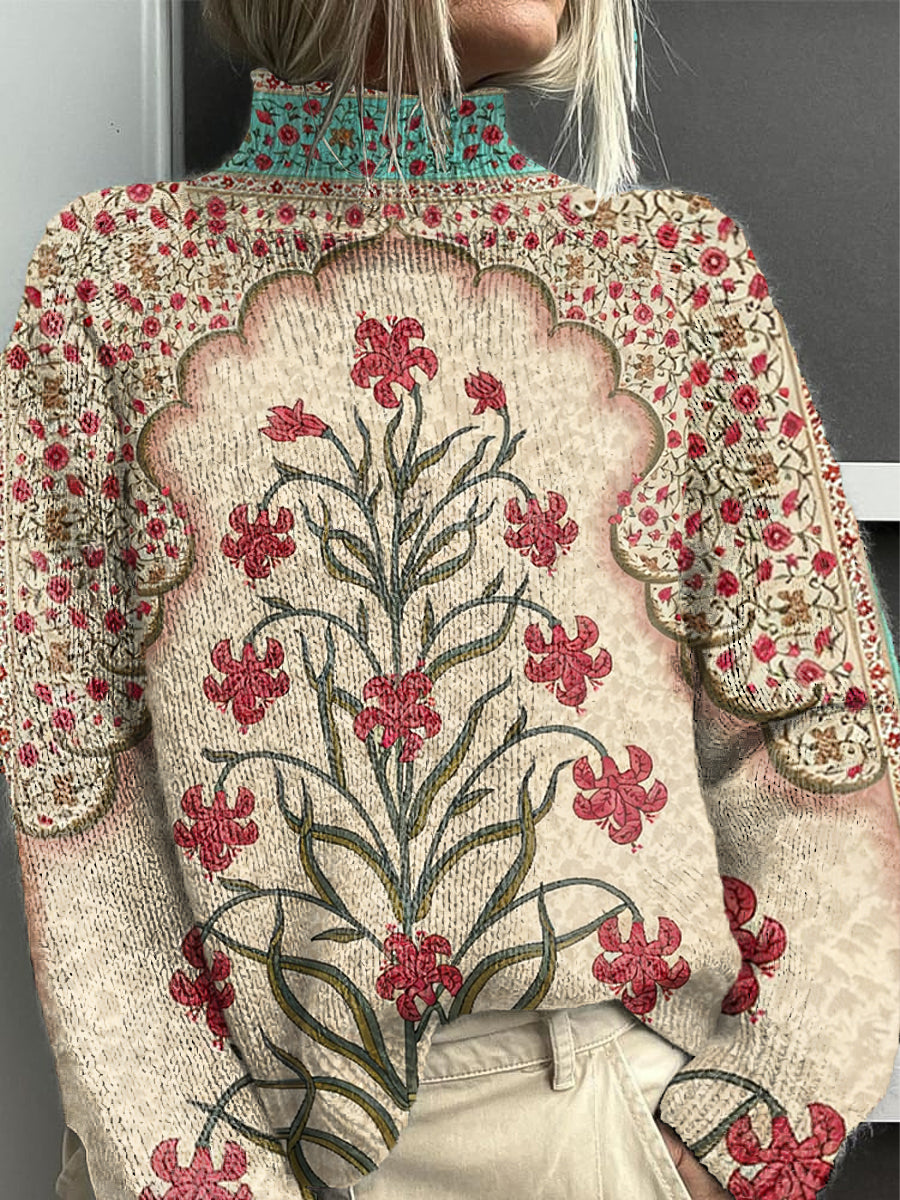 Women's Floral Elegant Casual Turtleneck Knit