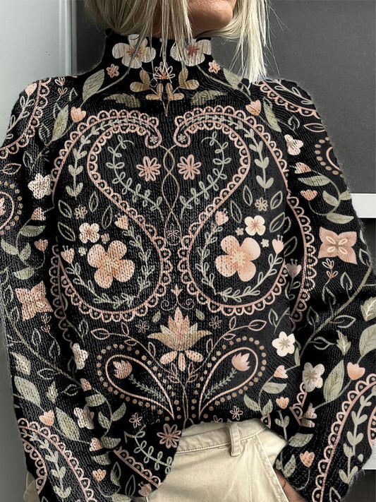Women's Black Paisley Floral sweater