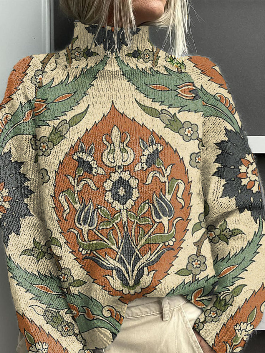 Women's Vintage Floral Roll-Neck Jumper