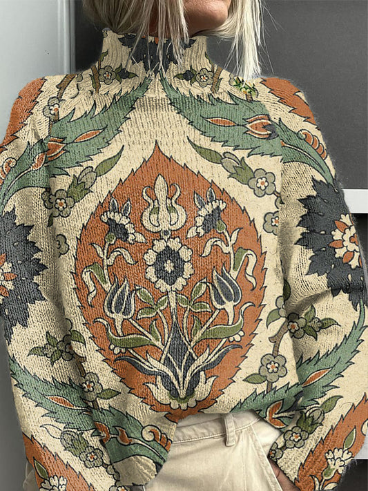 Women's Vintage Floral Roll-Neck Jumper