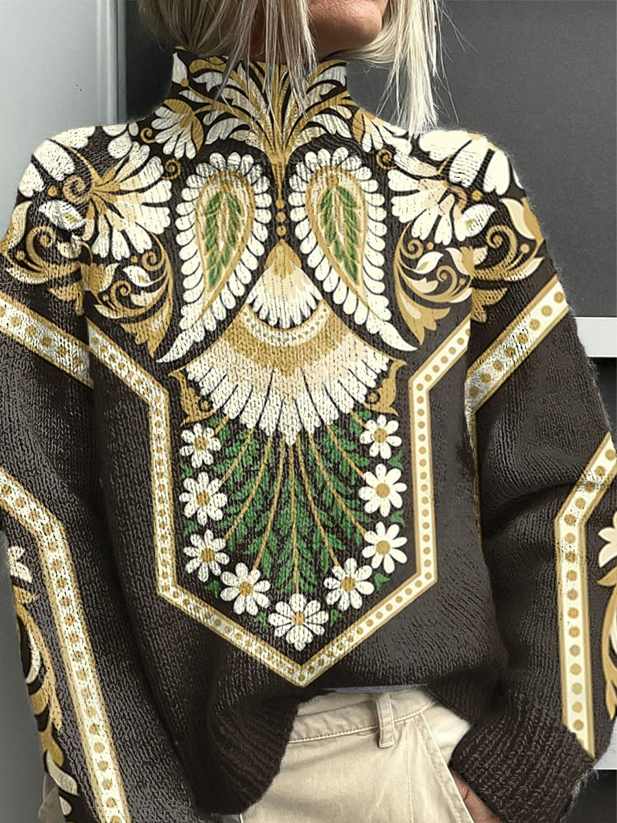 Women's Paisley Dark polo neck sweater