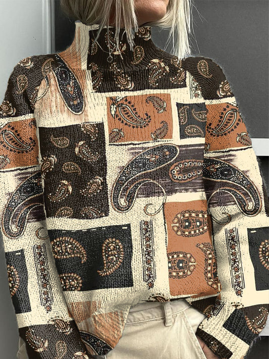 Women's Vintage Paisley Patchwork Sweater