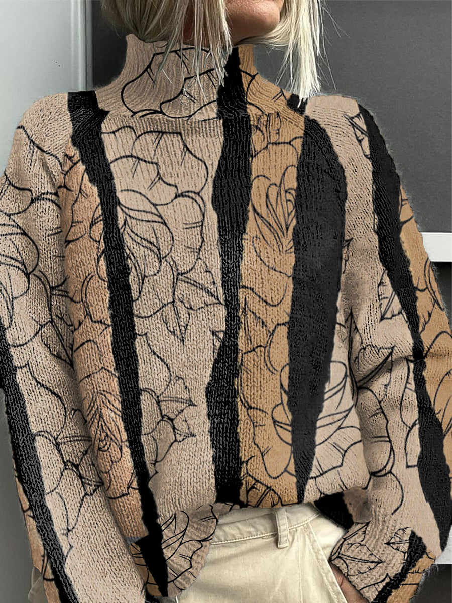 Women's Floral Fashion Striped Turtleneck Jumper