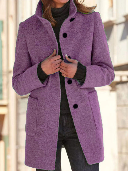 Women's Mid-Length Stand-Up Collar Coat