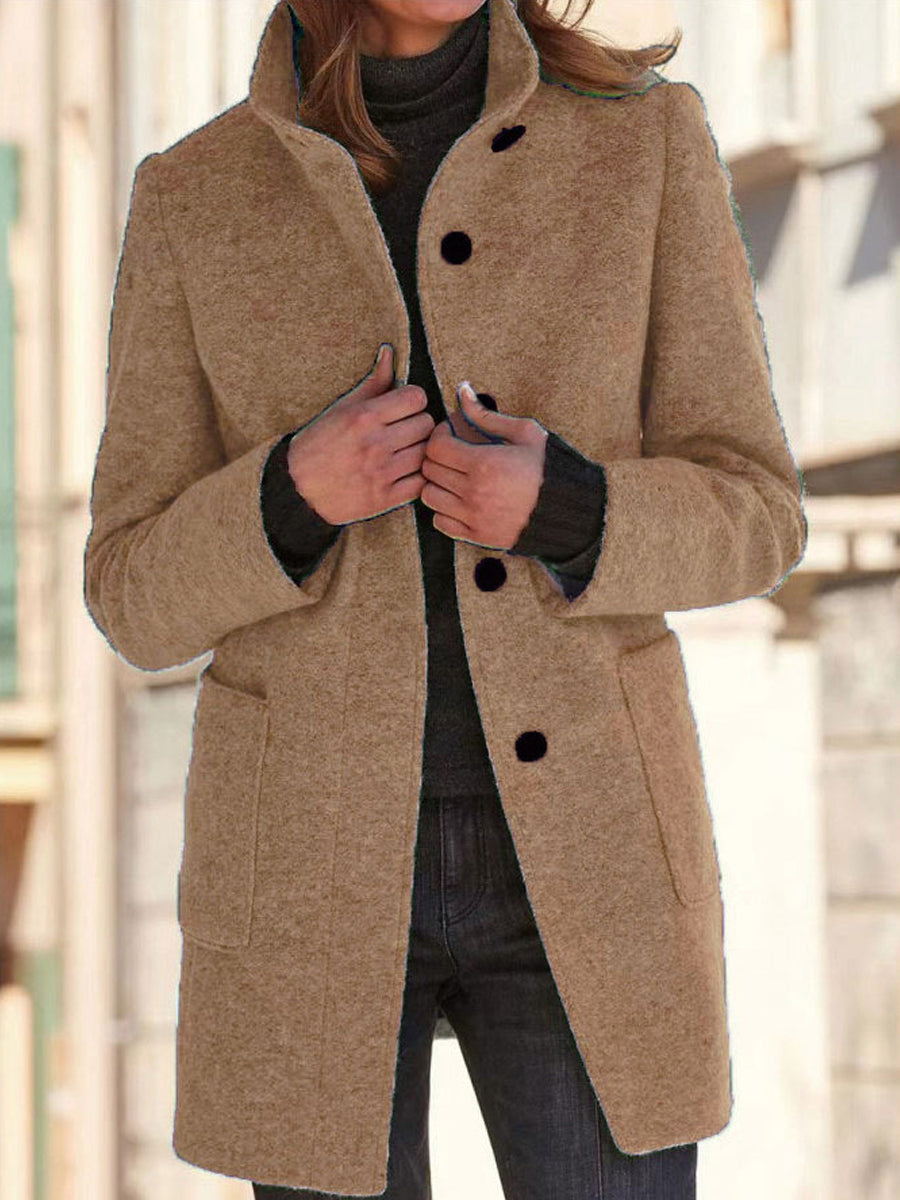 Women's Mid-Length Stand-Up Collar Coat