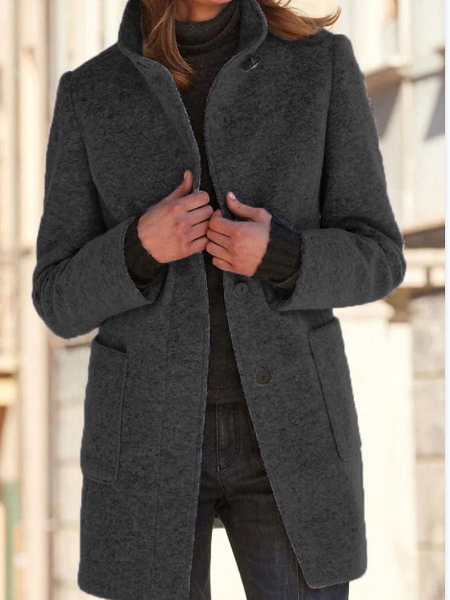 Women's Mid-Length Stand-Up Collar Coat