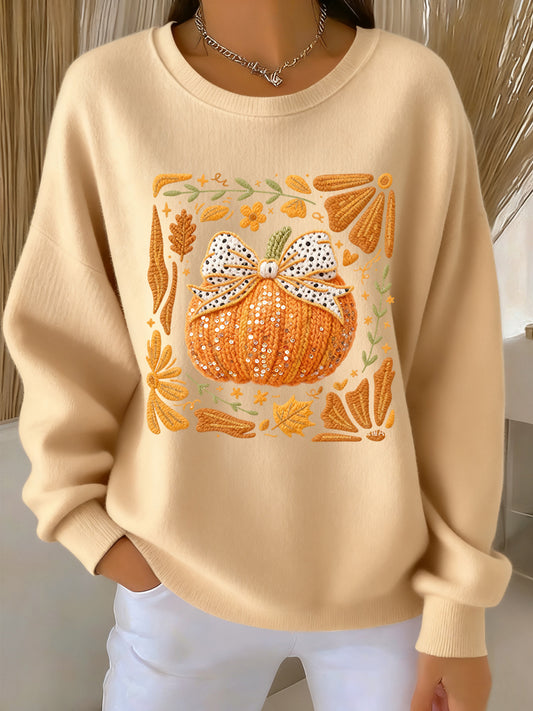 Women's Vintage Thanksgiving Pumpkin Floral Casual Pullover