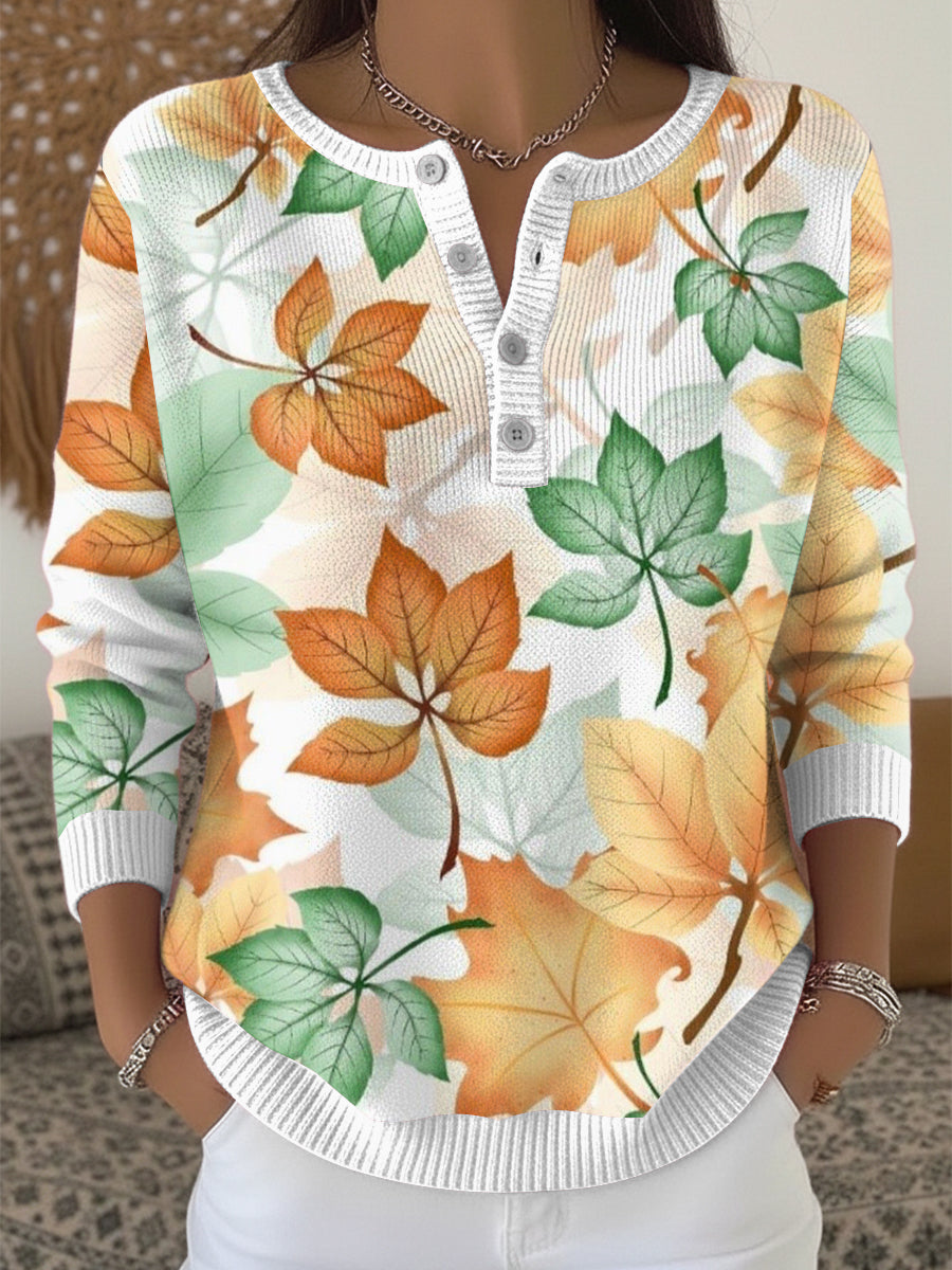 Women's Maple Leaf Autumn Henley neck sweater