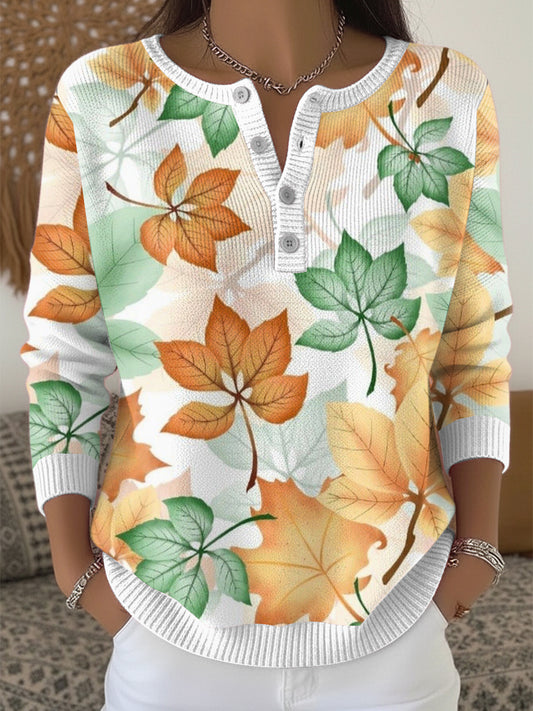 Women's Maple Leaf Autumn Henley neck sweater