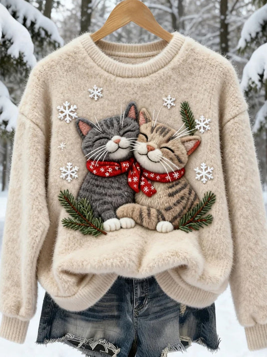 Women’s Retro Christmas Animal Art Print Casual Flannel Top A / S