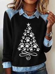 Women’s Paws Christmas Tree Print Casual Sweatshirt Black / S