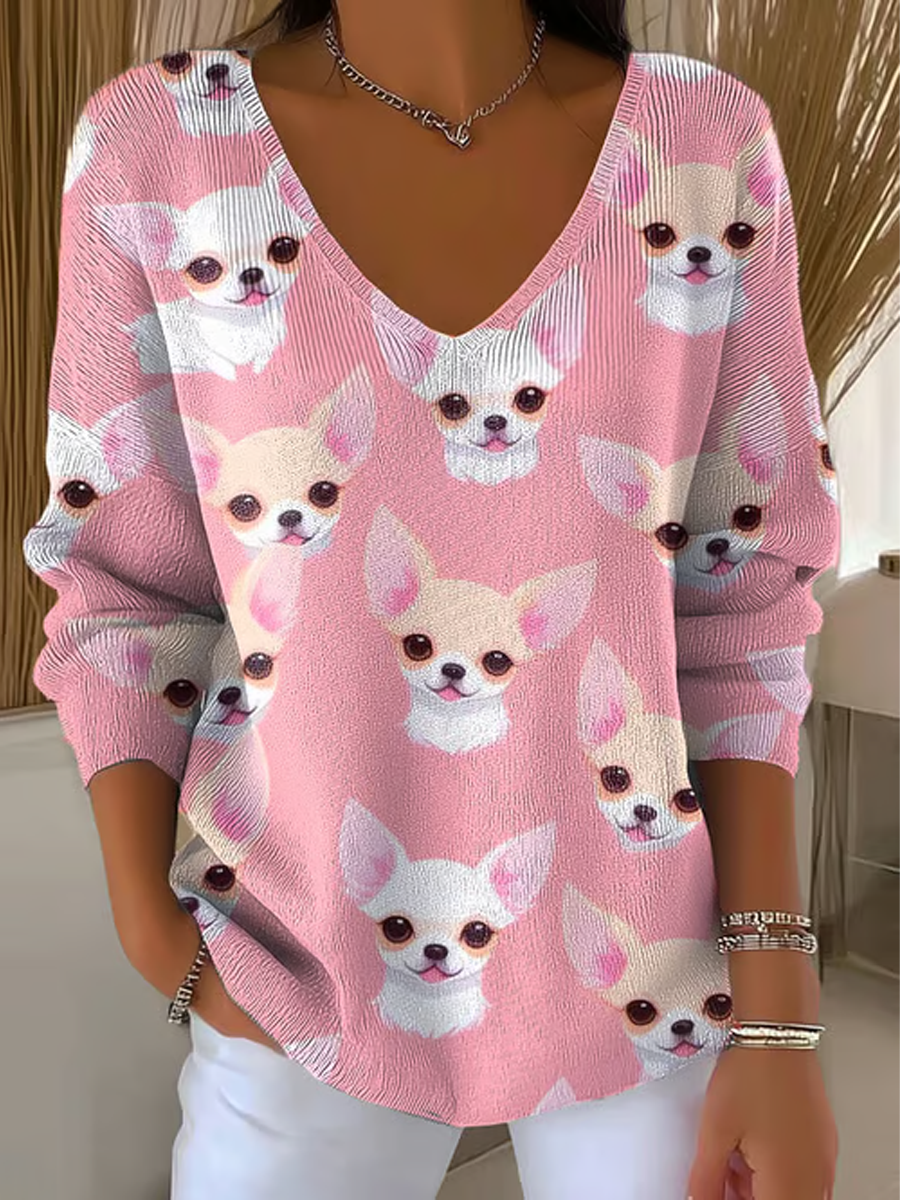 Women’s Chihuahuas Print Casual Top Pink / S